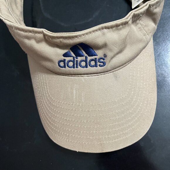 Adidas Golf Visor Hat Adjustable Hook Loop Strap Khaki Tan Navy Blue Logo - Picture 3 of 6